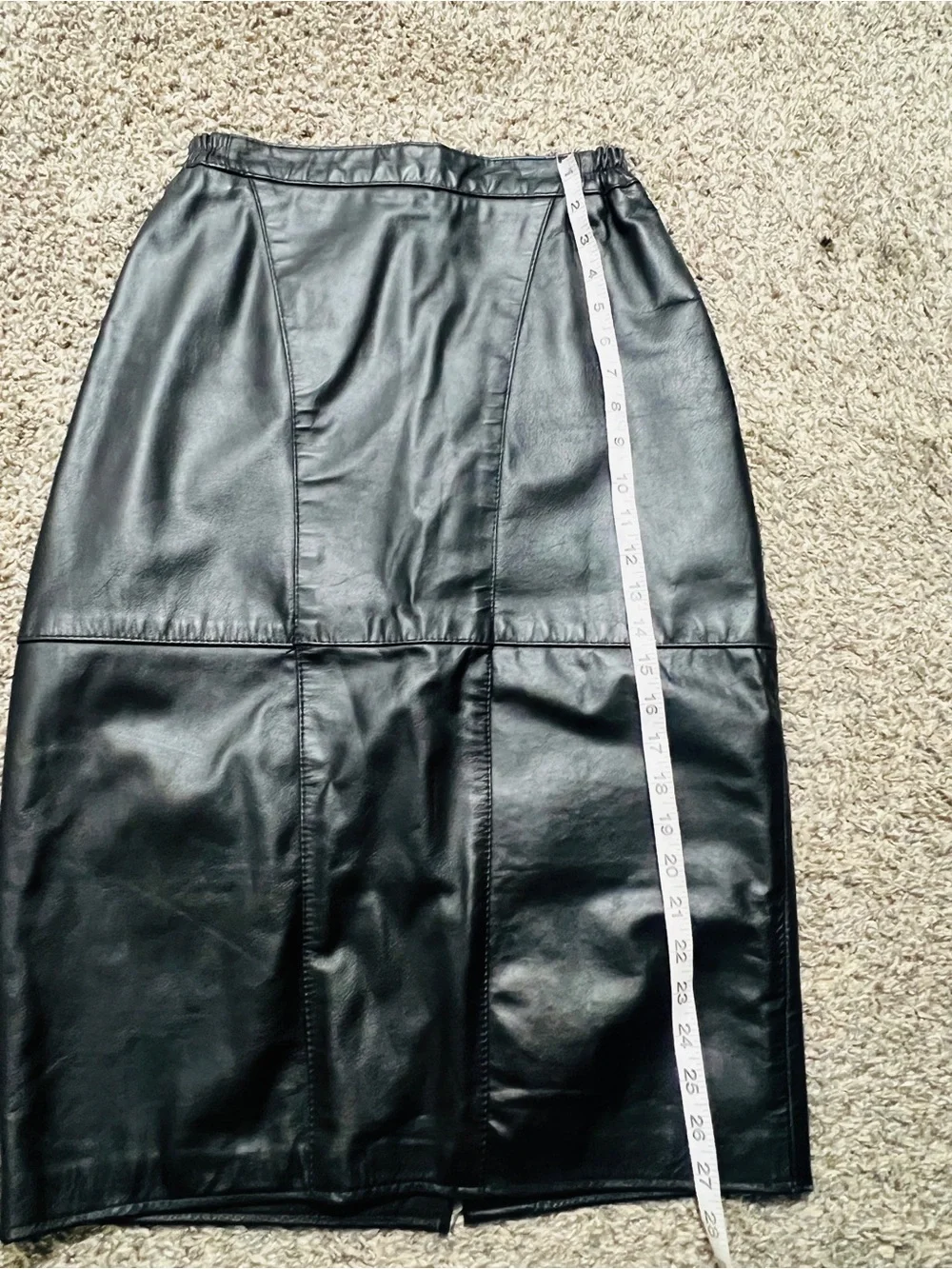Women’s Chic Black genuine Leather Midi Pencil Skirt